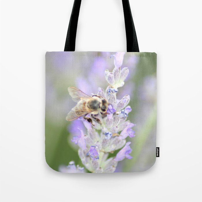 Honey Bee Close Up On Lavendar Nature Photography Tote Bag