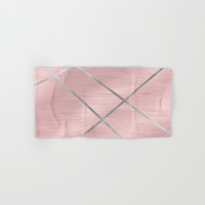 Modern Pink & Silver Line Art Hand & Bath Towel