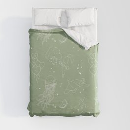 Affirmation Characters Pattern - Green Duvet Cover