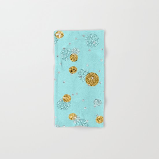 Treasures on aqua - Gold glitter polkadots on turquoise background Hand & Bath Towel
