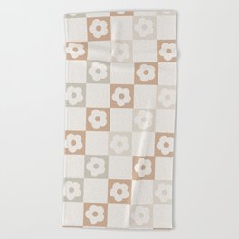 Muted Colors Flower Checker Beach Towel