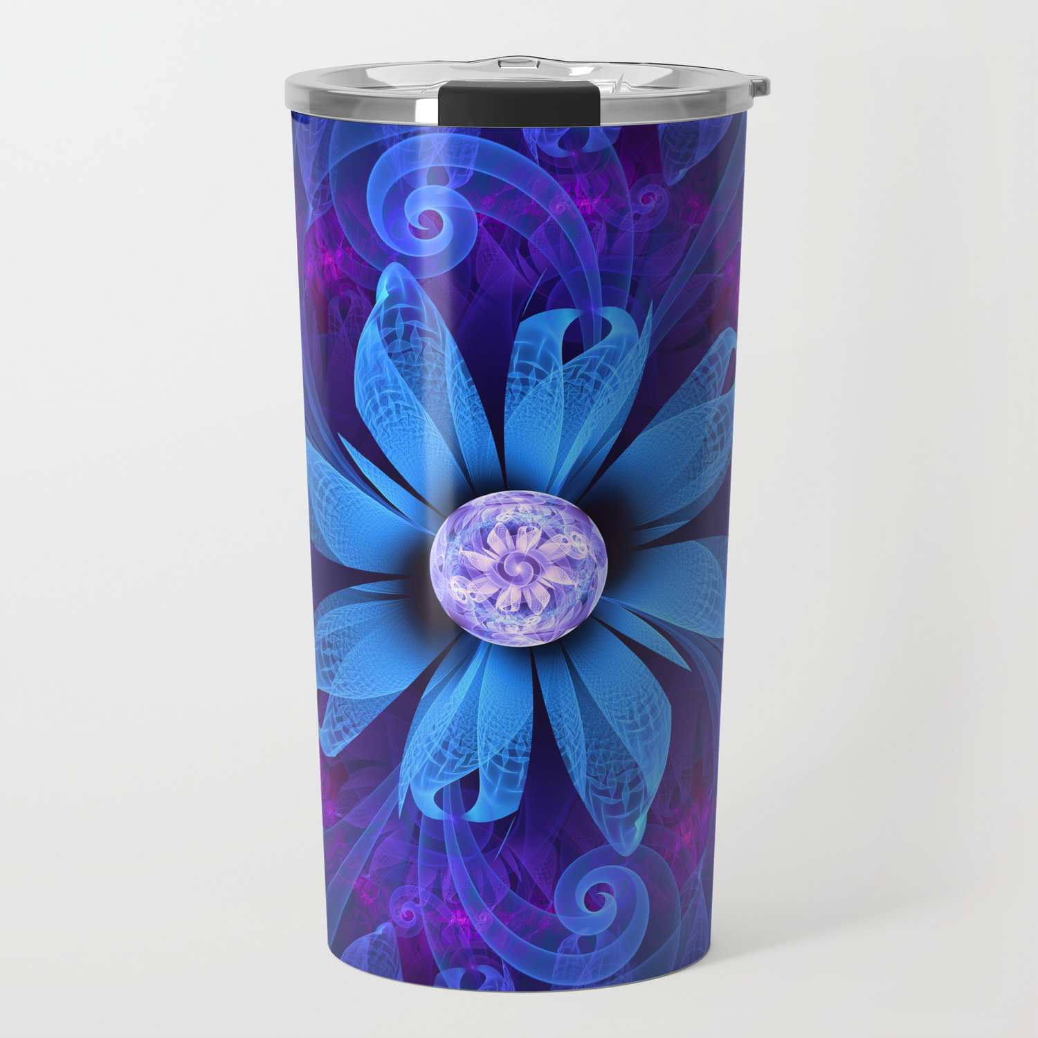 A Snowy Edelweiss Blooming As A Blue Origami Orchid Travel Mug By Jaya Prime Society6