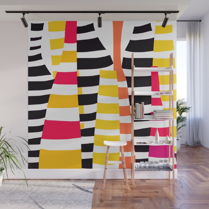 Red Yellow Black Striped Bottles White Background #decor #society6 #buyart Wall Mural