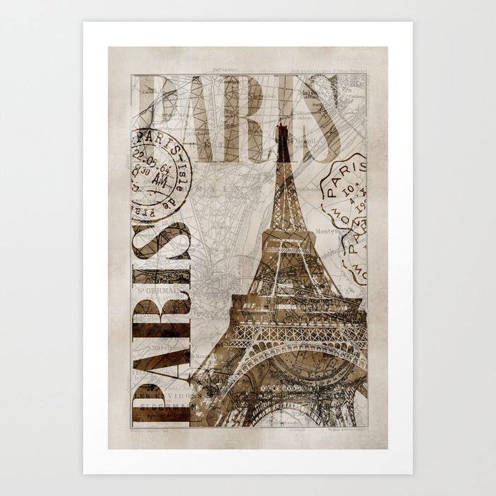 Vintage Paris eiffel tower illustration Art Print by LebensART Society6