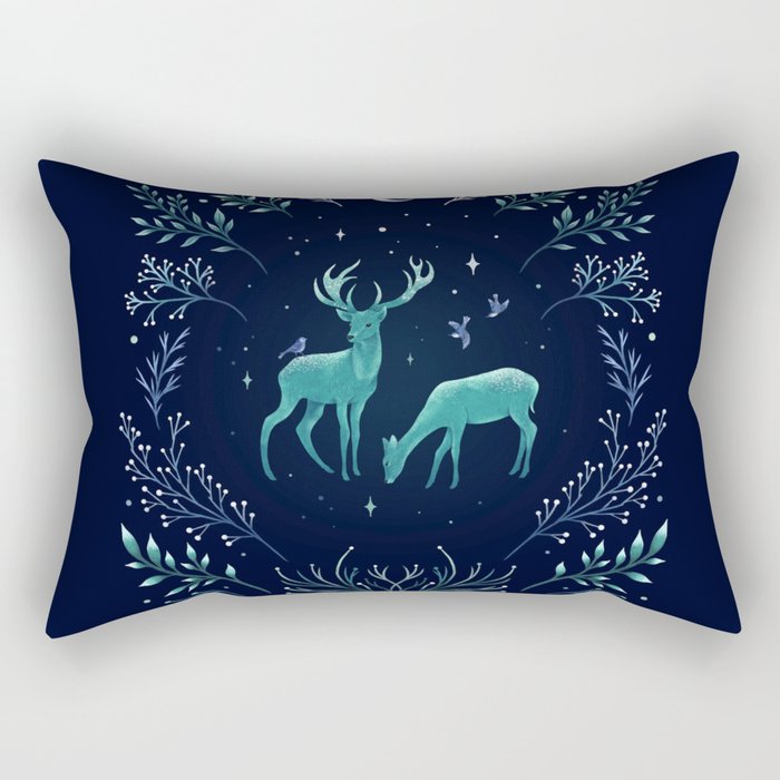 Deers in the Moonlight - Frosted Mint Rectangular Pillow