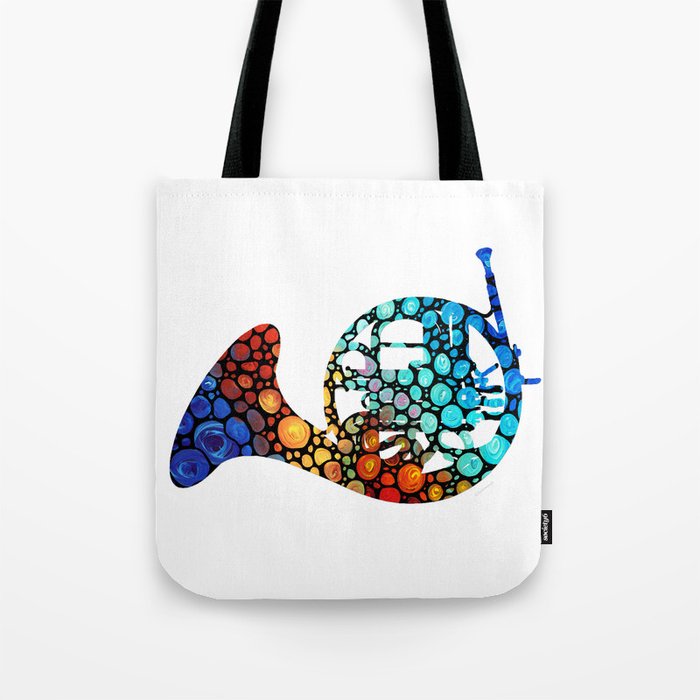 Colorful Mosaic French Horn Musical Instrument Art Tote Bag
