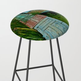 Boat dock through the bulrush made of recycled colorful old doors color photograph / photograph portrait Bar Stool