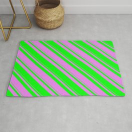 [ Thumbnail: Violet and Lime Colored Stripes Pattern Rug ]