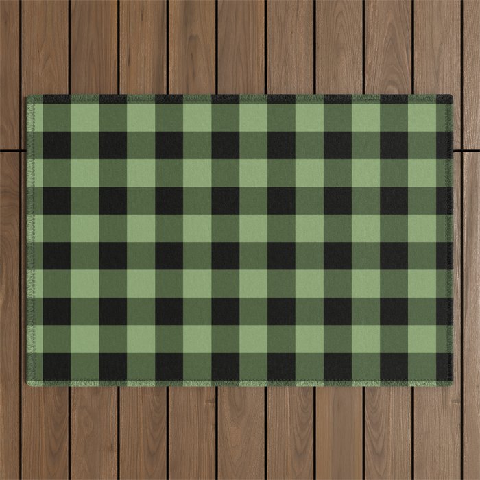 Green Gingham Check Outdoor Rug