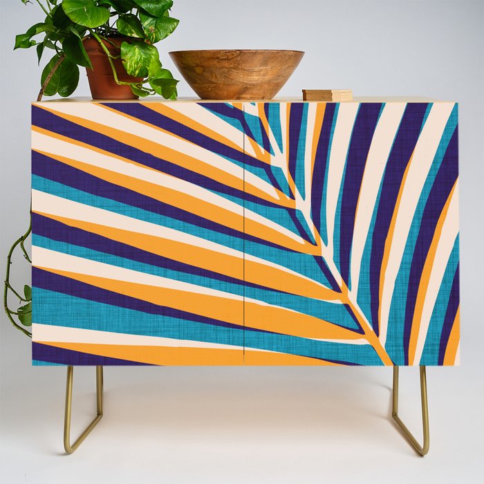Orange and Blue Palm Frond Credenza
