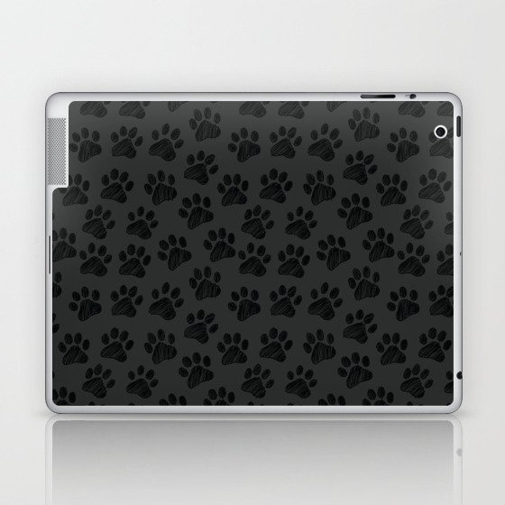 Dark Paws doodle seamless pattern. Digital Illustration Background. Laptop & iPad Skin