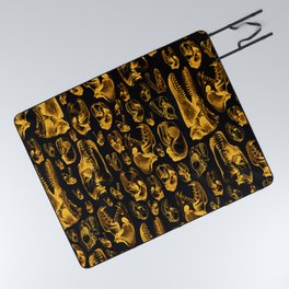 Carnivore Abstract Wild Animal Vintage Skull Pattern GOLD Picnic Blanket