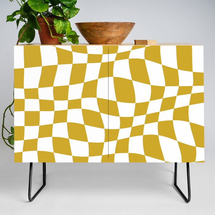 Warped Checkered Pattern (mustard yellow/white) Credenza