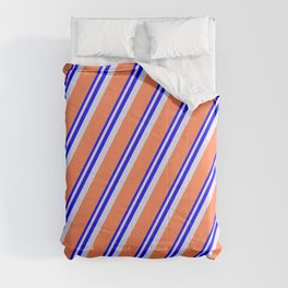 [ Thumbnail: Blue, Lavender & Coral Colored Lines/Stripes Pattern Comforter ]