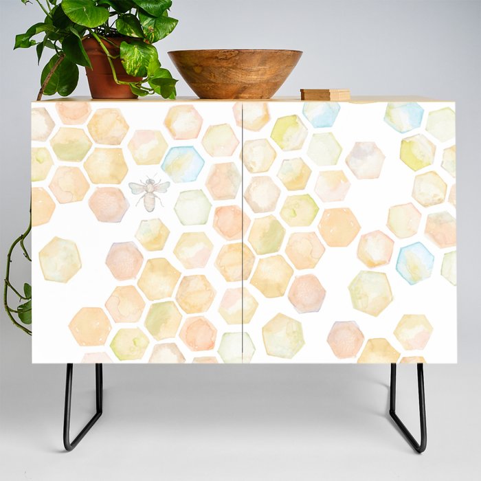 Bee and honeycomb watercolor Credenza