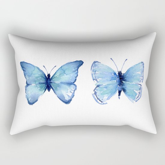 Two Blue Butterflies Watercolor Animals Insects Rectangular Pillow