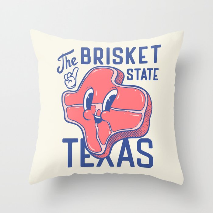 Texas Brisket - The Brisket State | Mid-Century Retro Cartoon Mascot Throw Pillow