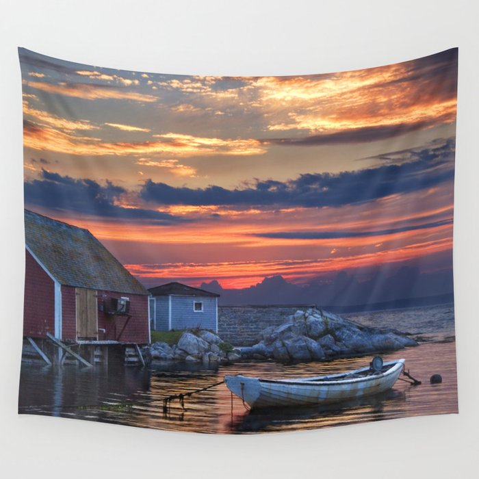 Last Light at Peggy's Cove Harbor Wall Tapestry