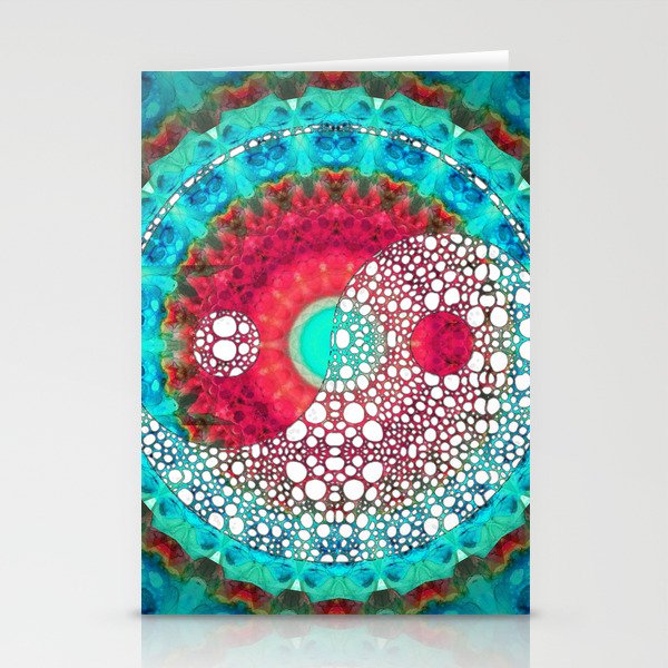 Mystic Yin and Yang - Aqua, Blue and Red Art - Sharon Cummings Stationery Cards