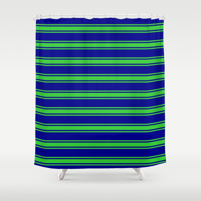 Dark Blue and Lime Green Colored Stripes/Lines Pattern Shower Curtain