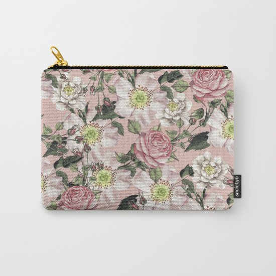 Vintage Rose Pattern Pink Carry-All Pouch
