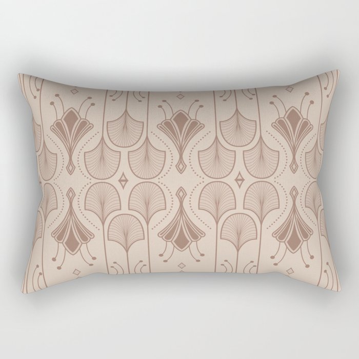 Lily Lake - Retro Floral Pattern Beige Brown Rectangular Pillow