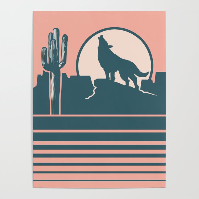 Howling at the Moon Landscape 233 Beige Green and Dusty Rose Poster
