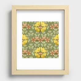 Vintage Art Nouveau Yellow Butterflies Floral Recessed Framed Print