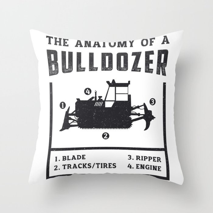 Construction Worker The Anatomy Of A Bulldozer Throw Pillow