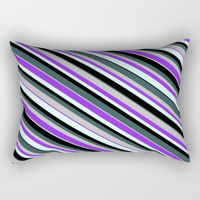 Eye-catching Dark Slate Gray, Grey, Purple, Light Cyan, and Black Colored Lines Pattern Rectangular Pillow