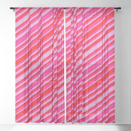 [ Thumbnail: Plum, Red & Deep Pink Colored Lined/Striped Pattern Sheer Curtain ]