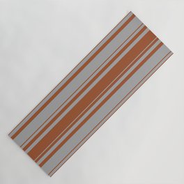 [ Thumbnail: Sienna & Dark Gray Colored Stripes Pattern Yoga Mat ]