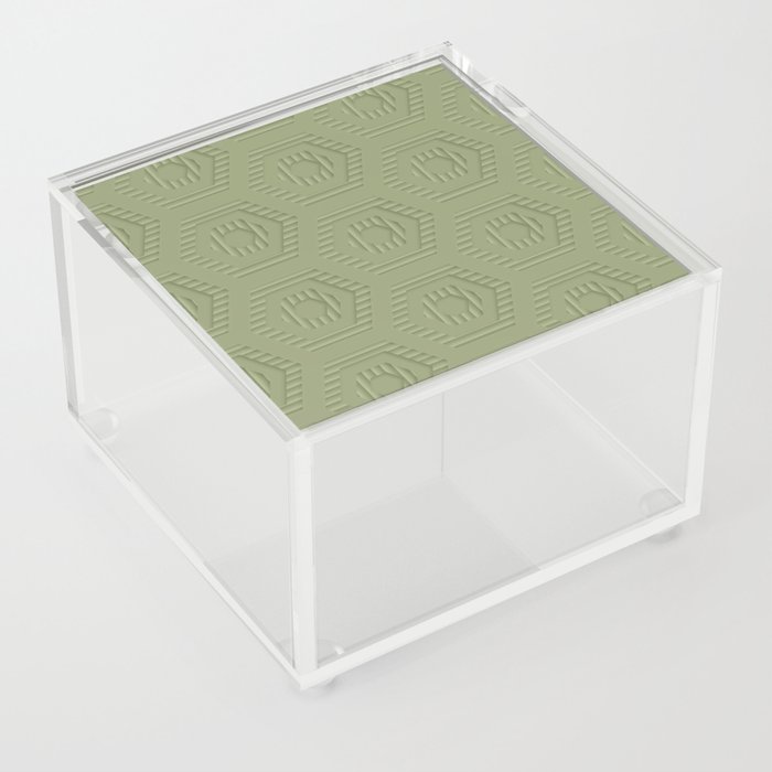 Olive Green Abstract Hexagon Geometric  Acrylic Box