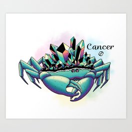 Crystal Zodiac Cancer Art Print | Zodiacart, Metaphysical, Zodiac, Cancer, Horoscope, Illustration, Digital, Astrology, Graphicdesign 