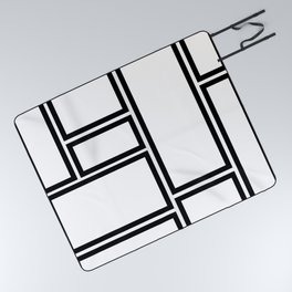 Modular Minimalist Modern Geometric Pattern in Black and White Picnic Blanket
