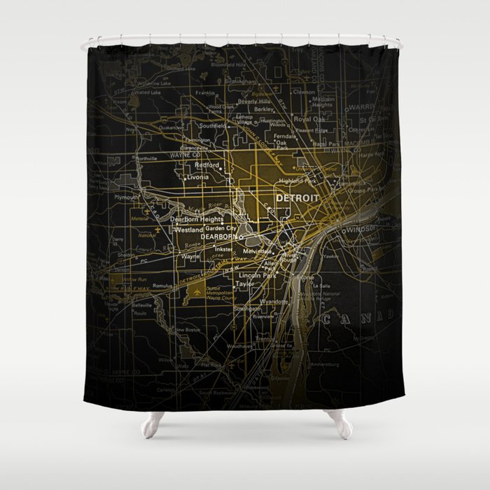 Detroit Michigan Black Dark Map Shower Curtain