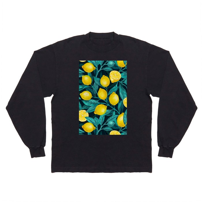 Lemon branches on dark blue Long Sleeve T Shirt