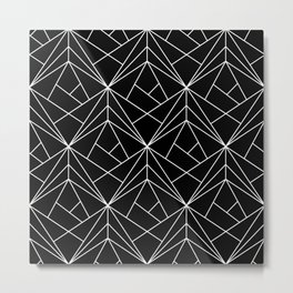 White Geometric Pattern on Black Background Metal Print