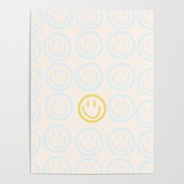 Preppy Smiley Face - Blue and Yellow Poster