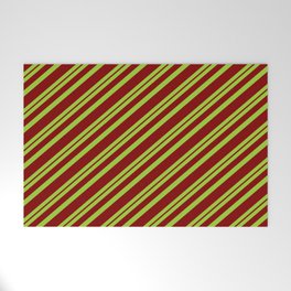 [ Thumbnail: Green & Maroon Colored Pattern of Stripes Welcome Mat ]