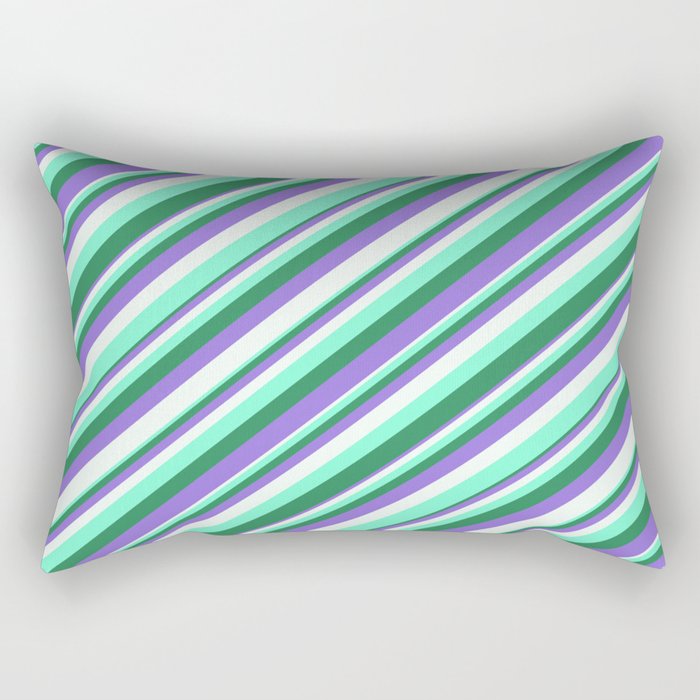 Purple, Mint Cream, Aquamarine & Sea Green Colored Striped Pattern Rectangular Pillow