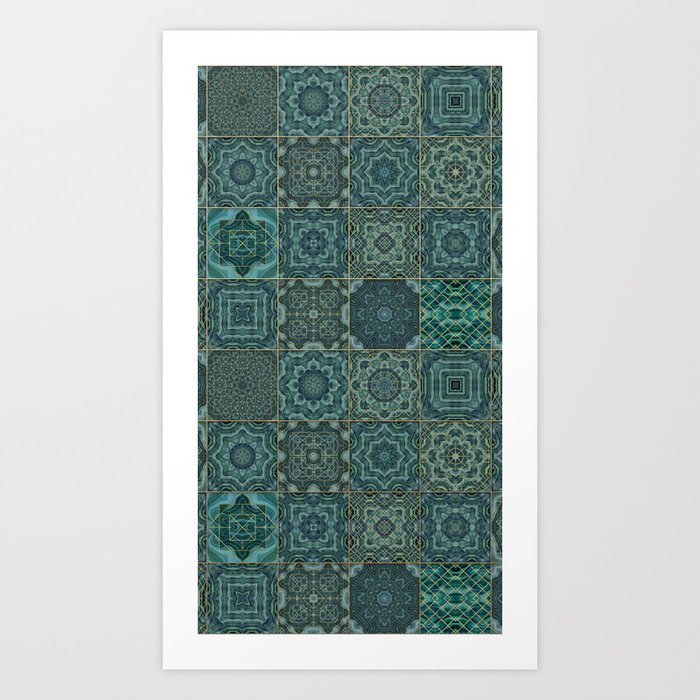 Emerald Shabby Chic Moroccan Tiles Faded Bohemian Luxury From The Sultans Palace  Art Print