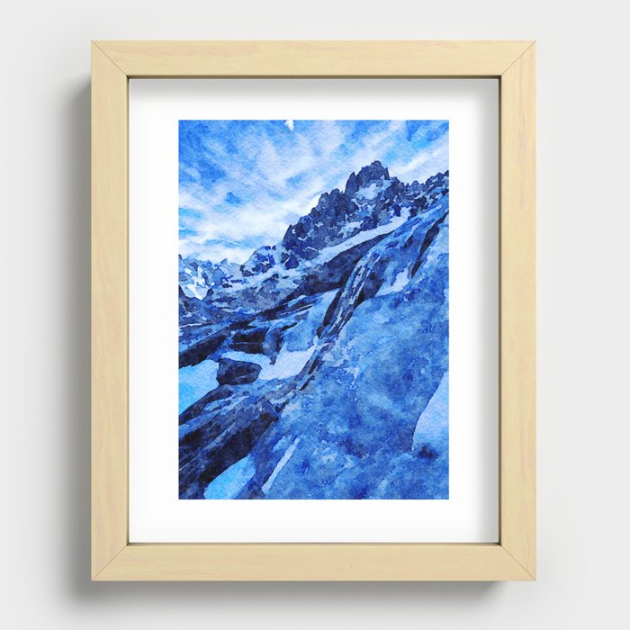 Watercolor Mer de Glace, Chamonix, France Recessed Framed Print