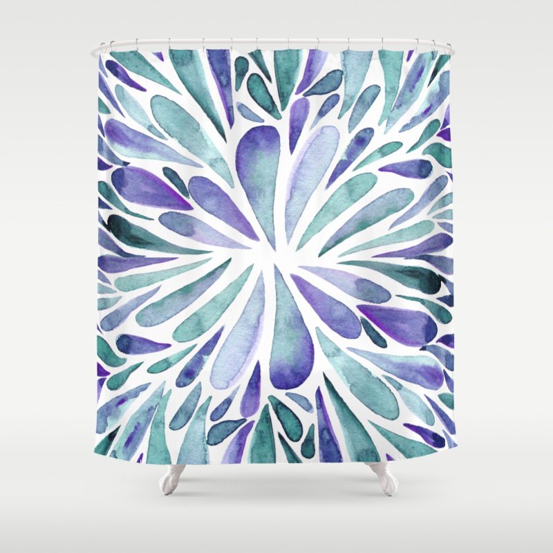 Symmetrical Drops Purple And Turquoise Shower Curtain By
