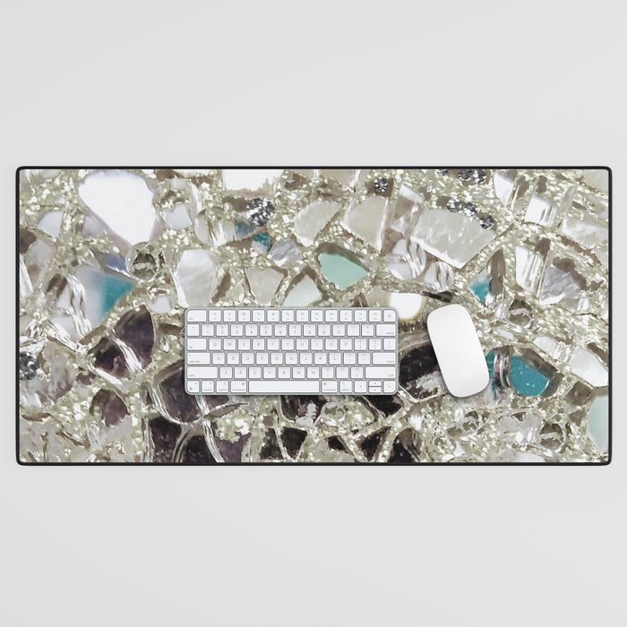An Explosion of Sparkly Silver Glitter, Glass and Mirror Desk Mat