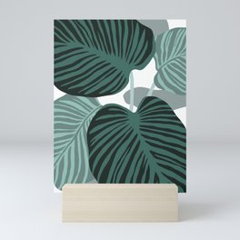 Tropical leaves in dark and sage green Mini Art Print