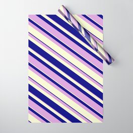 [ Thumbnail: Blue, Plum, and Light Yellow Colored Lines Pattern Wrapping Paper ]