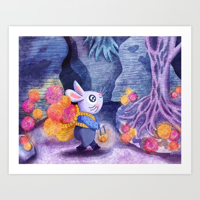 Magical Foraging Bunny Art Print
