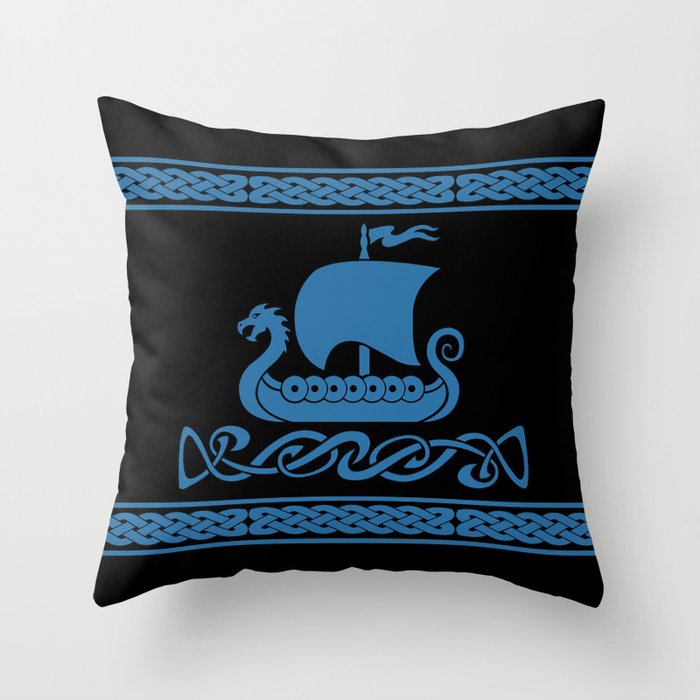 Drgon Boat - Blue Throw Pillow