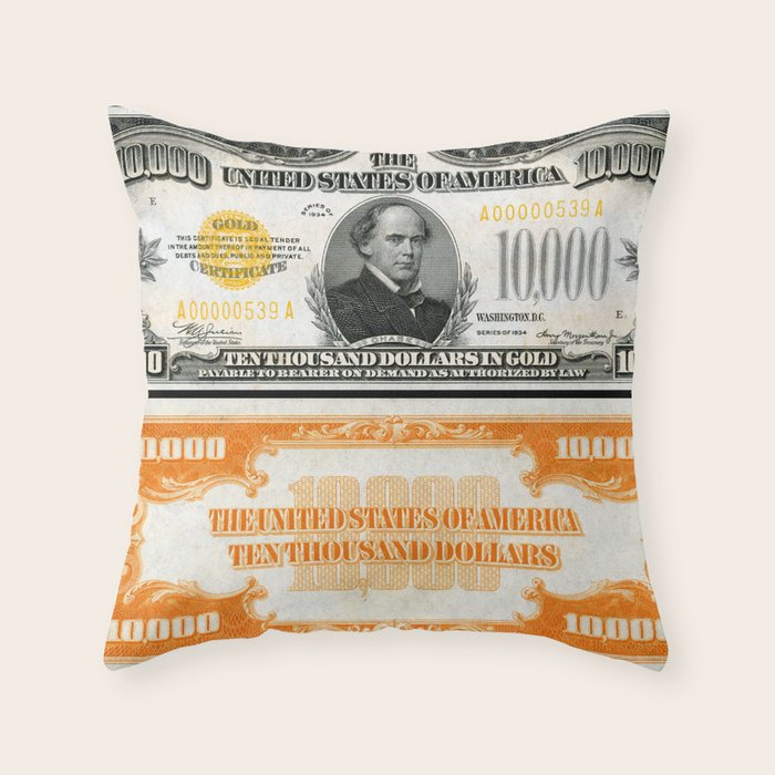 Vintage 1934 US 10,000 Dollar Bill Gold Certificate Wall Art Throw